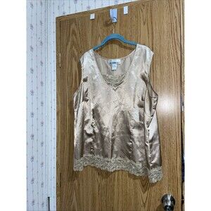 Vintage Y2K Denim 24/7 Women's Gold Satin Lace Trim Sleeveless Tank Top Size 22W
